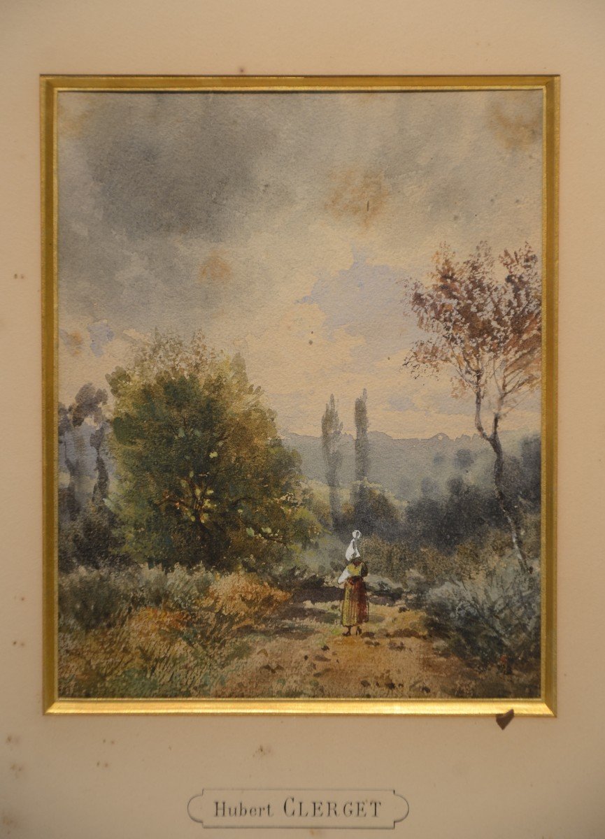 Hubert Clerget. Watercolor. Nineteenth Century.-photo-3