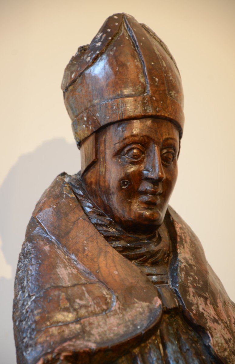 Carved Wooden Bishop. Sixteenth Century.-photo-4