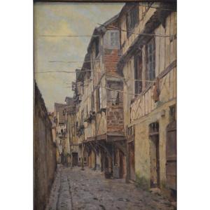 Emile Bouzin : Vue De Ville En Normandie.