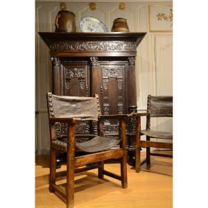 Rare Pair Of Armchairs Or Chairs With Arms. Seventeenth Century.