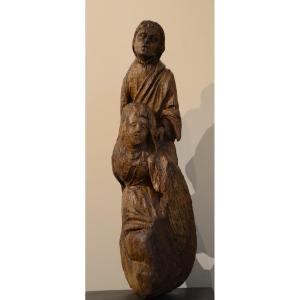 Virgin And Saint John. Carved Wood. Seventeenth Century.