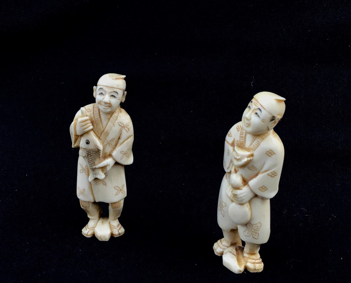 Okimono (2 Pieces) In Ivory-japan Meiji Period (1868-1912)-photo-3