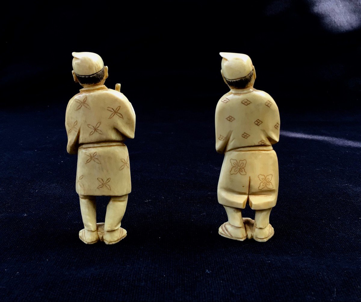 Okimono (2 Pieces) In Ivory-japan Meiji Period (1868-1912)-photo-2