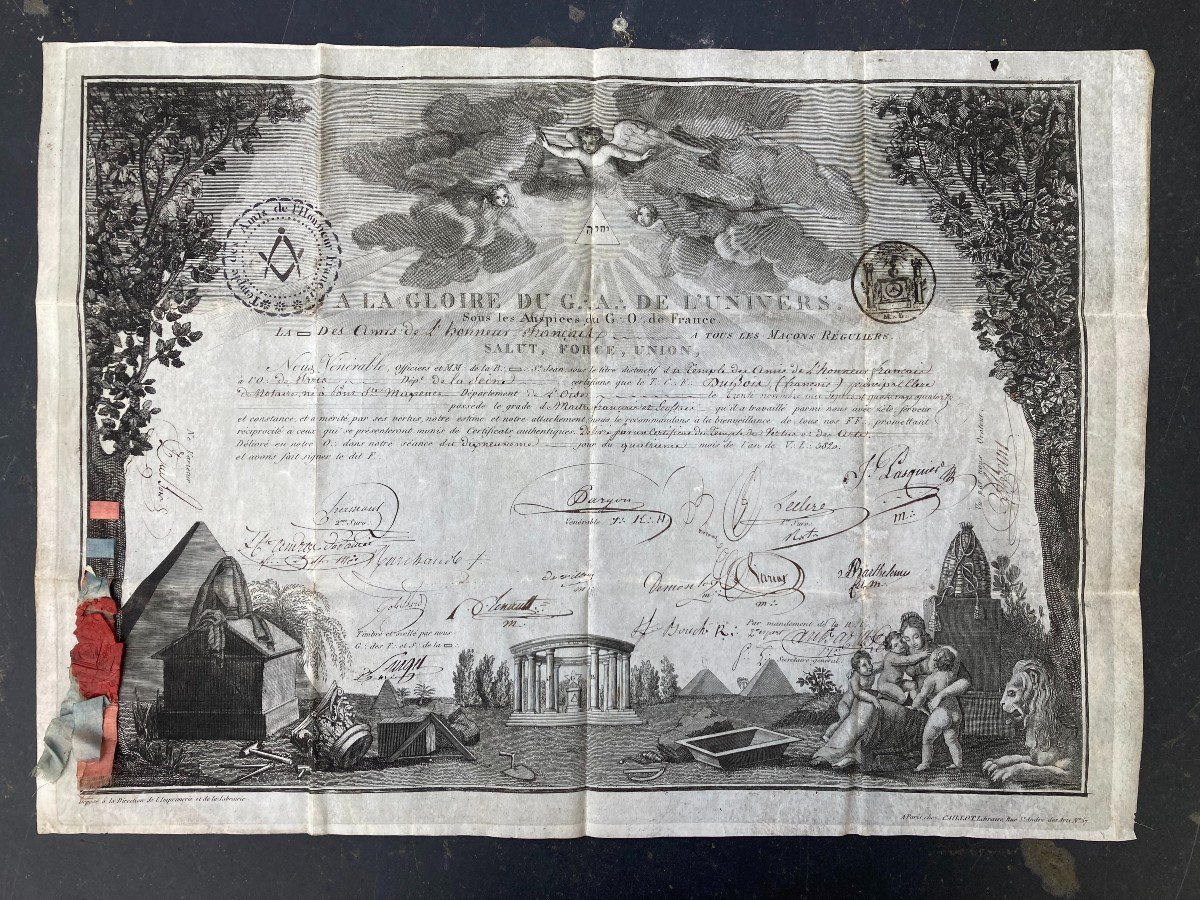 Freemasonry / Diploma Of Master Grand Orient Of France 1820