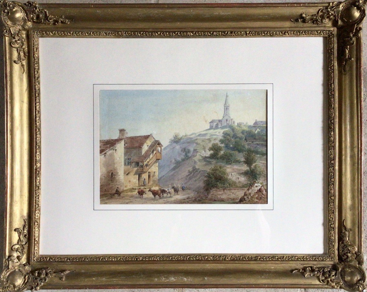 Vue De Village Avec Famille De Paysans - Gobaut Gaspart - Aquarelle-photo-3