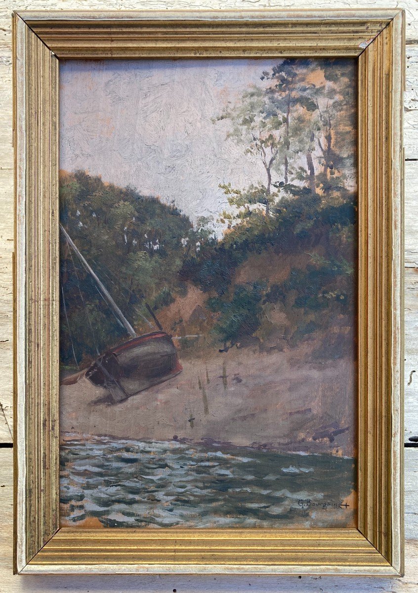 Small Boat Stranded - Gustave Bourgain - Oil On Panel-photo-2