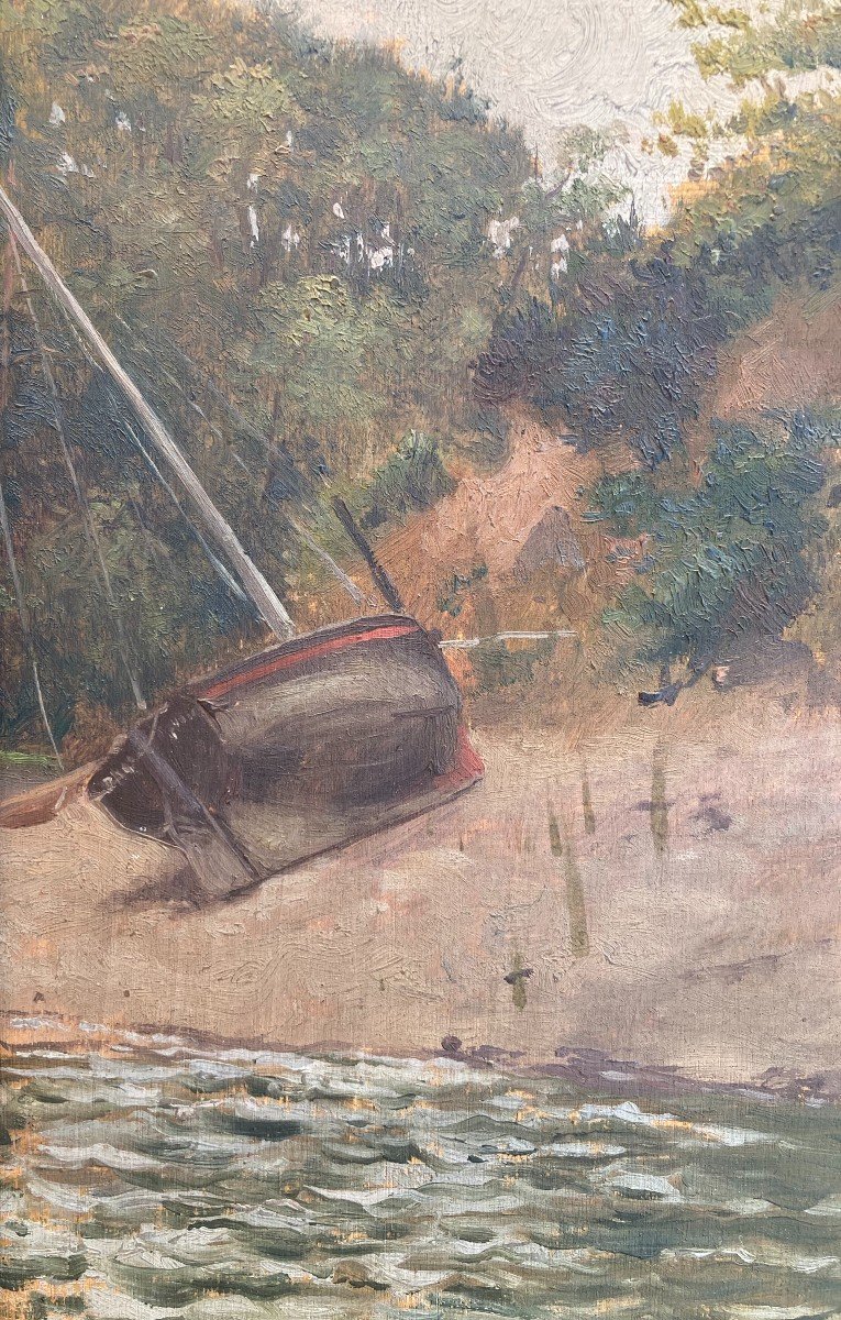 Small Boat Stranded - Gustave Bourgain - Oil On Panel-photo-4