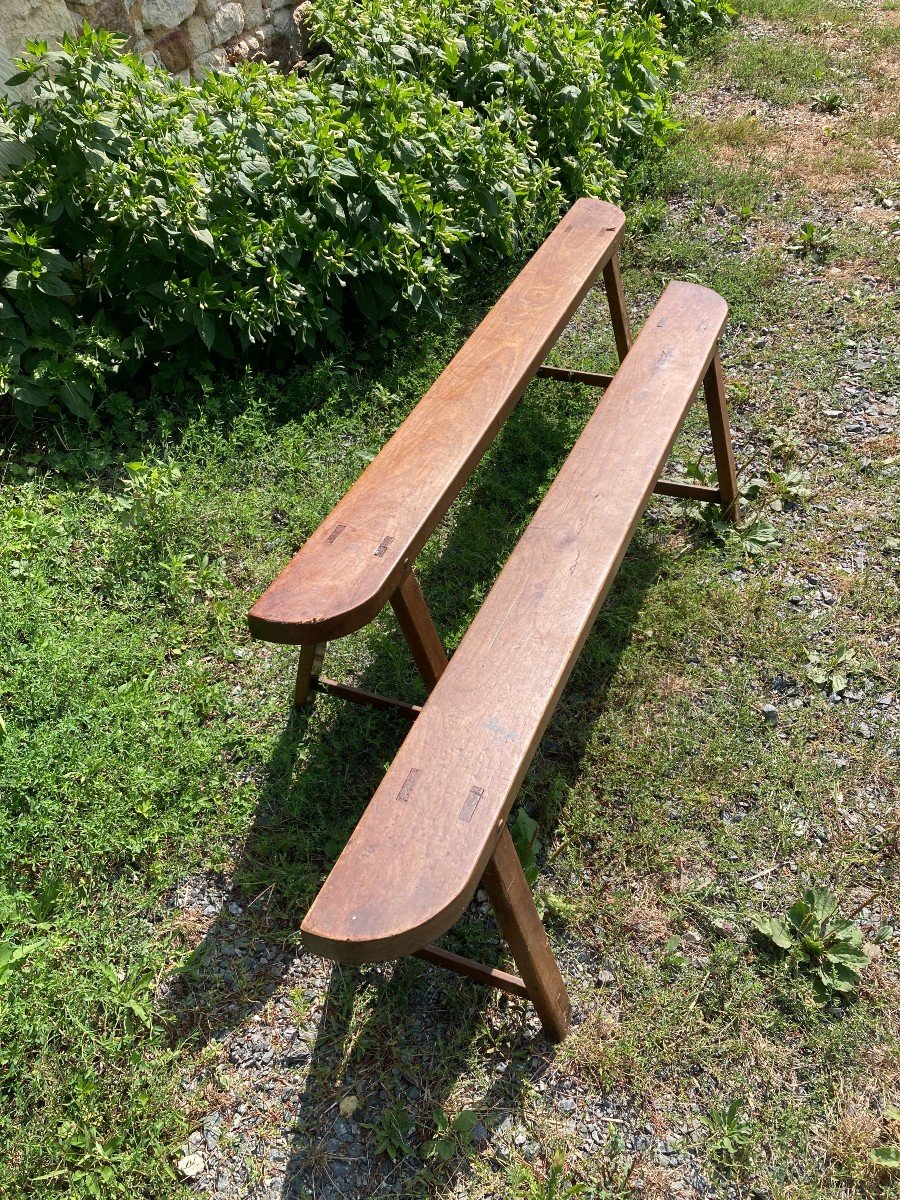 Pair Of 19th Century Fruitwood Benches-photo-2