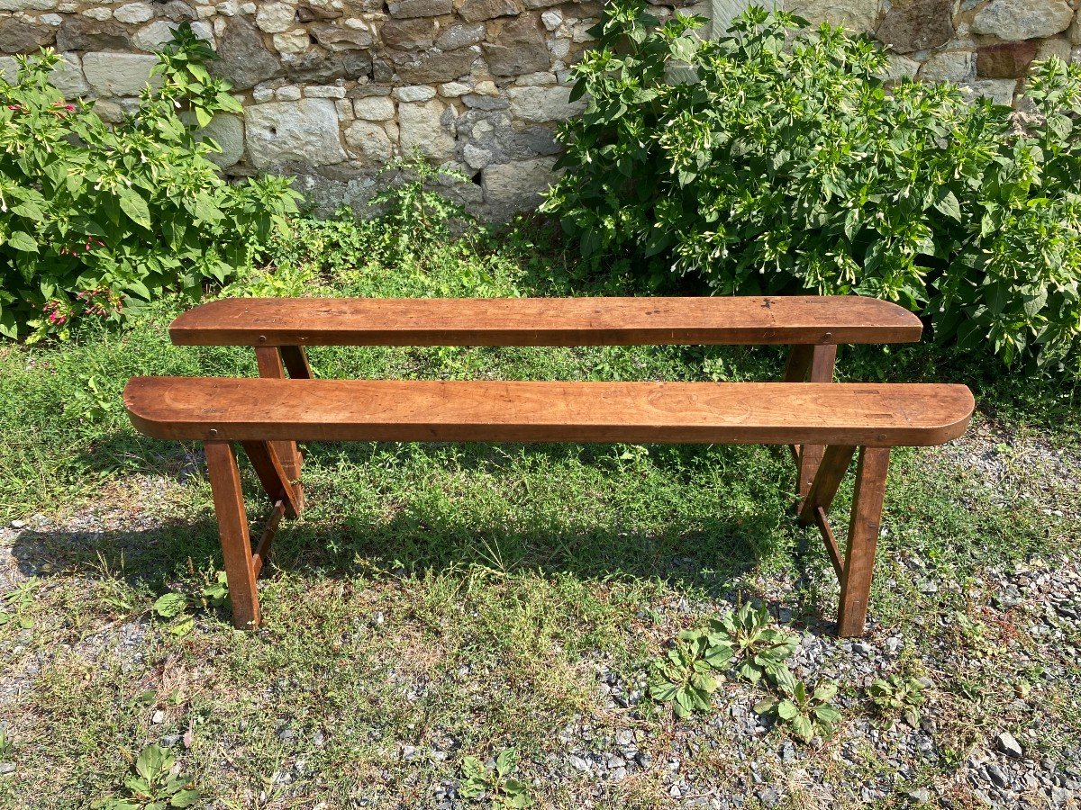 Pair Of 19th Century Fruitwood Benches-photo-5