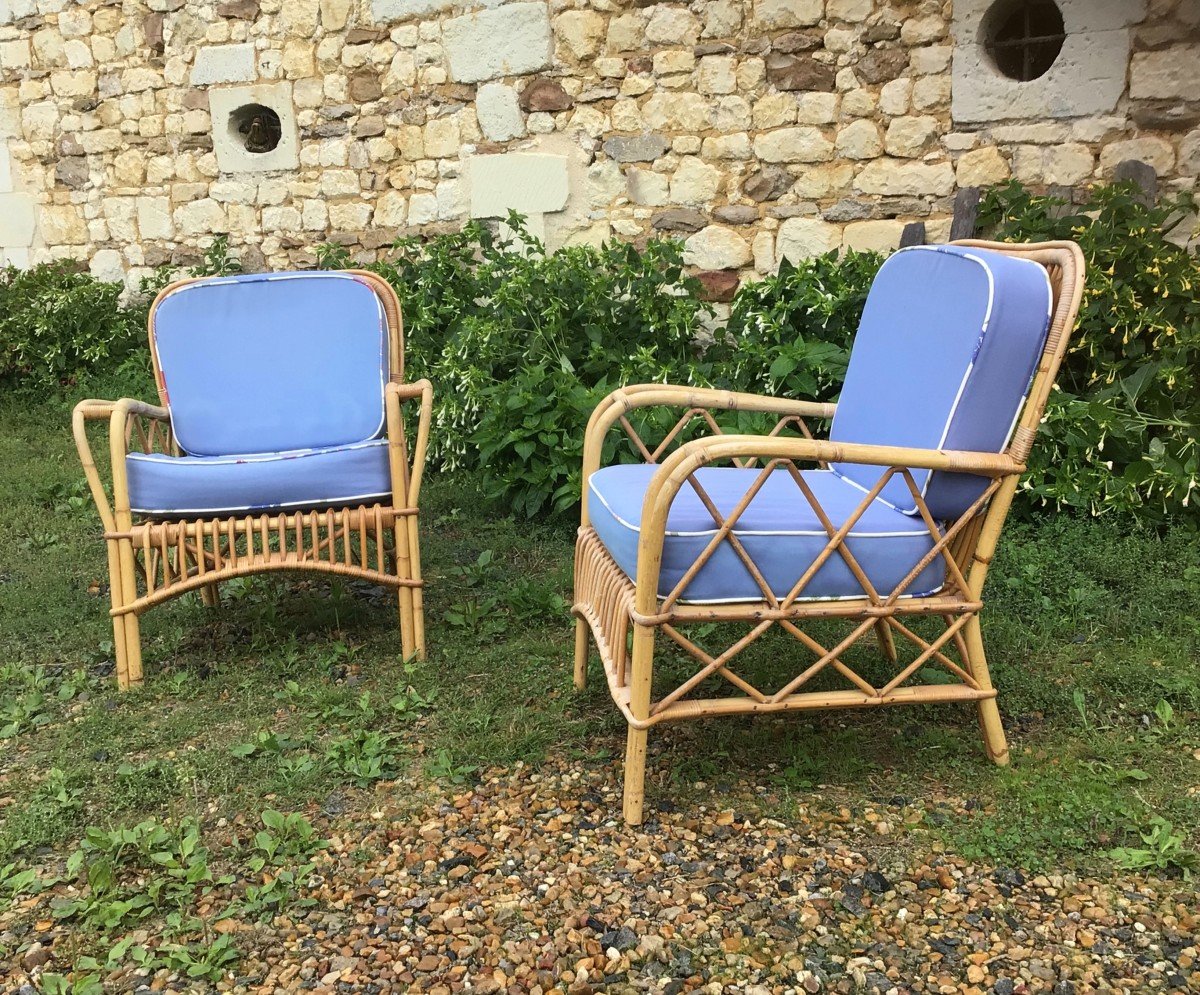 Paire De Fauteuils En Bambou 1970 ou lot de 14 exemplaires.-photo-4