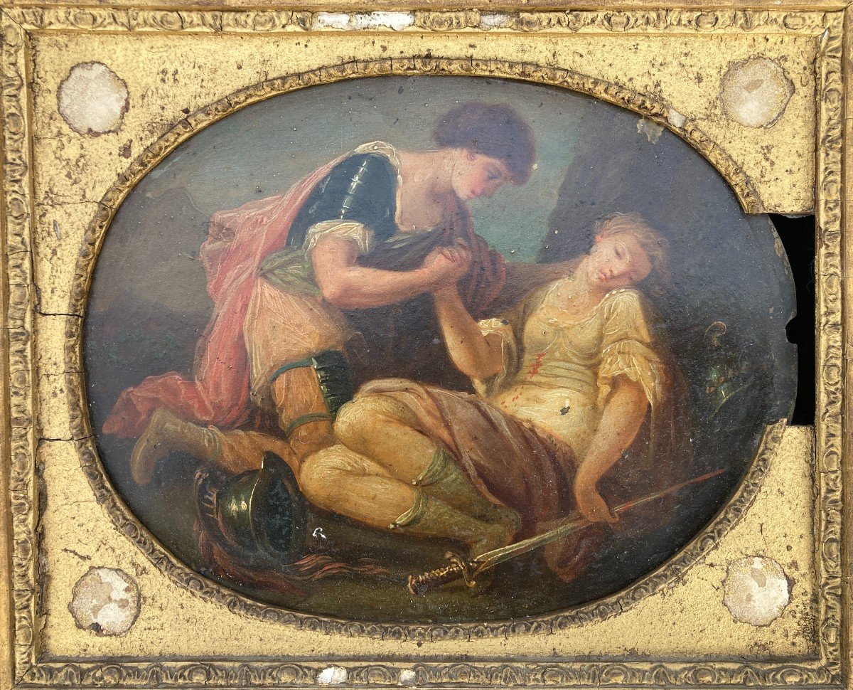 Oil On Copper "tancred And Clorinde" Early 19th Century-photo-2