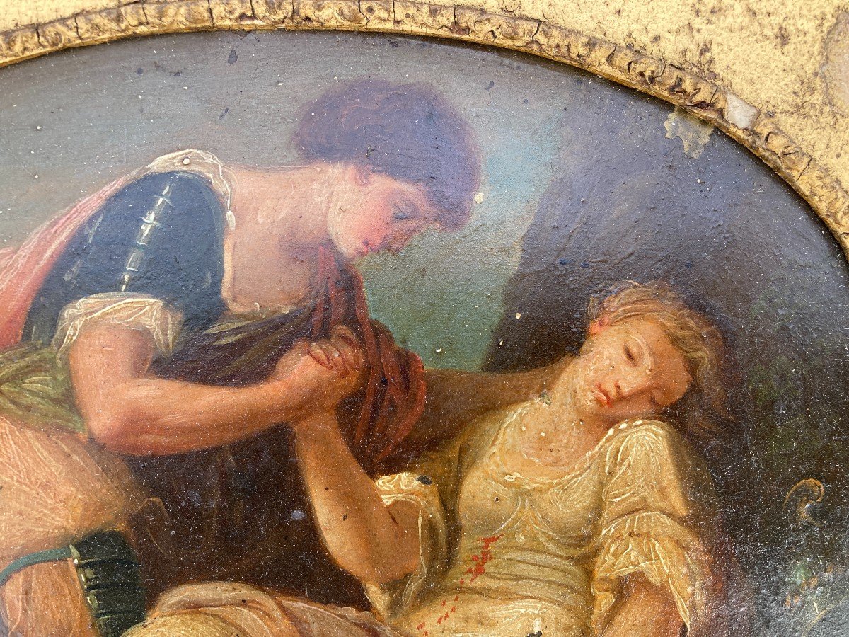 Oil On Copper "tancred And Clorinde" Early 19th Century-photo-3