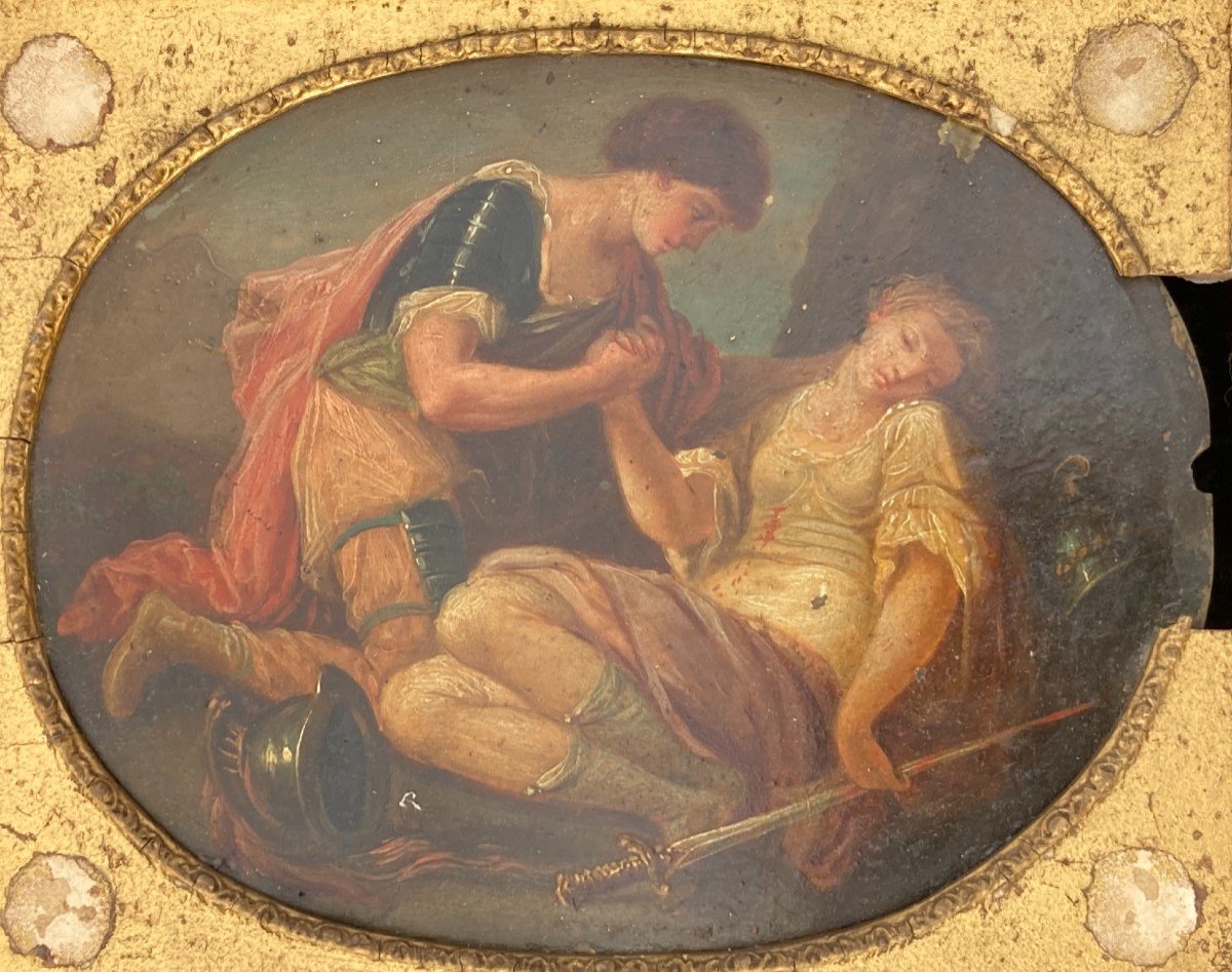 Oil On Copper "tancred And Clorinde" Early 19th Century-photo-4