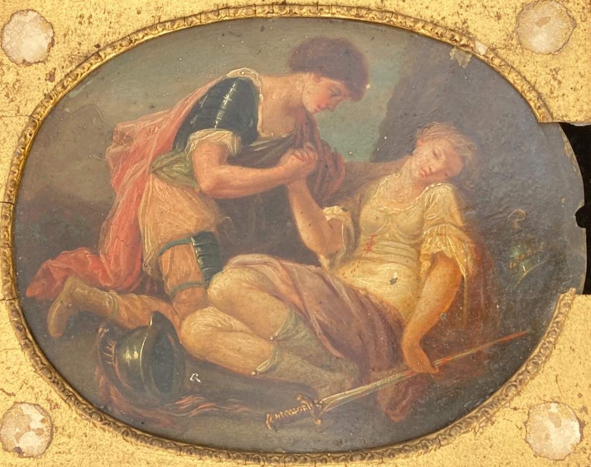 Oil On Copper "tancred And Clorinde" Early 19th Century-photo-1