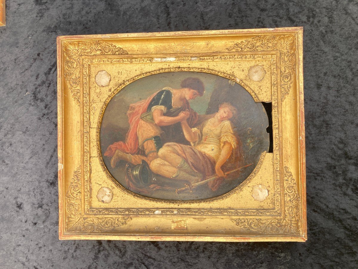 Oil On Copper "tancred And Clorinde" Early 19th Century-photo-2