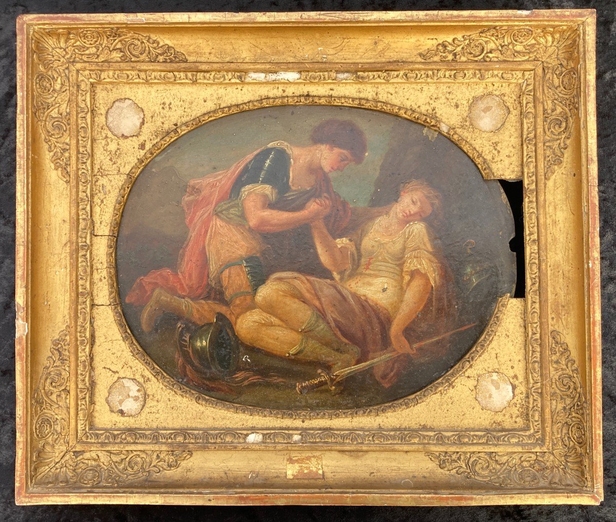 Oil On Copper "tancred And Clorinde" Early 19th Century