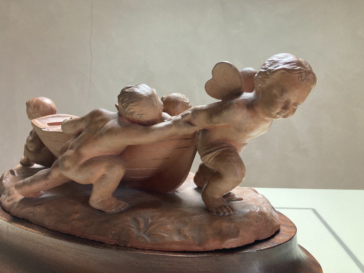 Terracotta Group - "putti Around A Boat"-photo-3