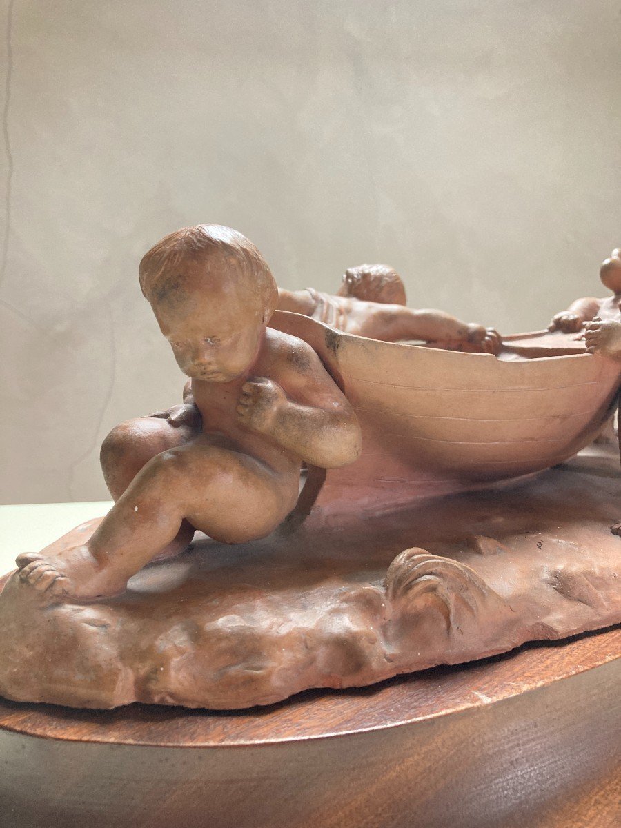 Terracotta Group - "putti Around A Boat"-photo-4