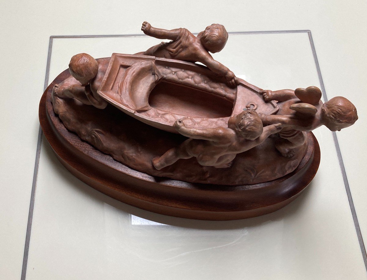 Terracotta Group - "putti Around A Boat"-photo-7