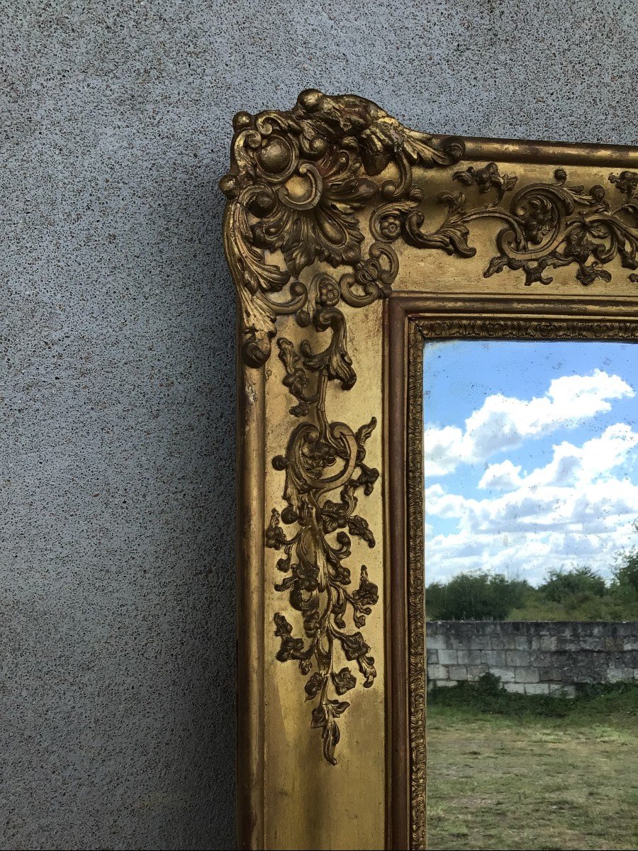 Important Restoration Period Mirror Golden Wood-photo-3