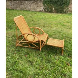 Chaise Longue En Bambou Et Rotin 1960