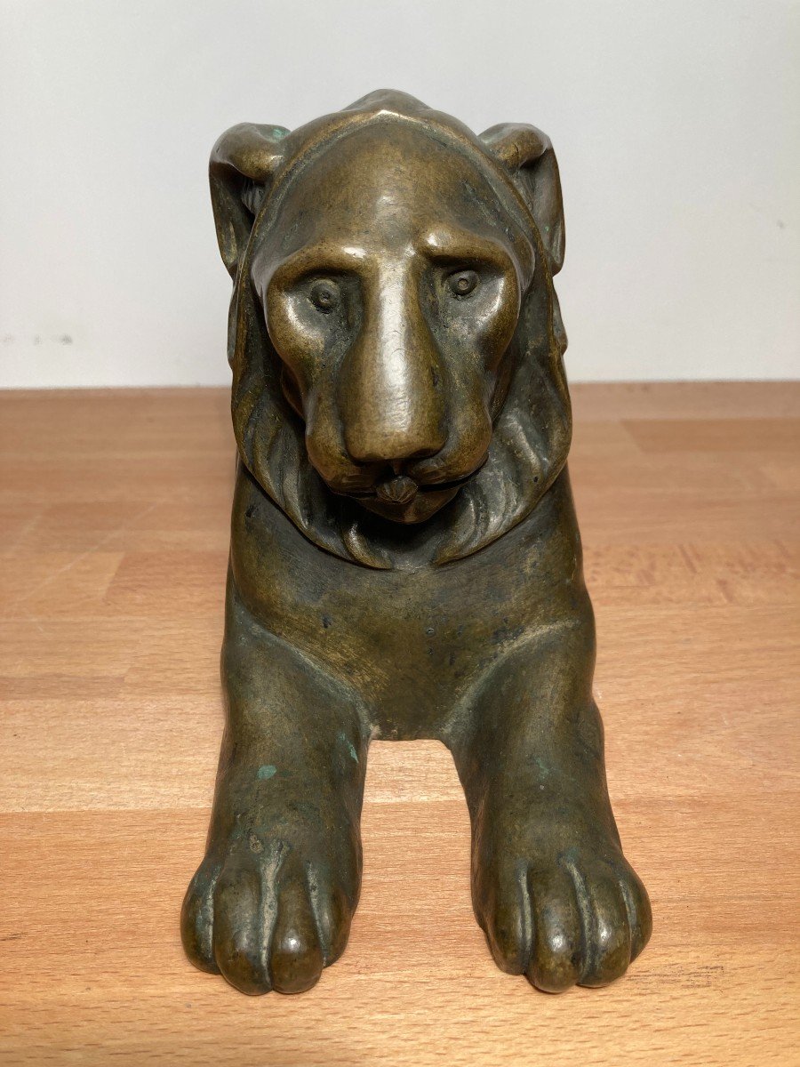 Reclining Lion Bronze Sculpture-photo-2