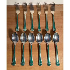 Christofle Cutlery In Silver Metal And Chinese Lacquer Talisman Model 