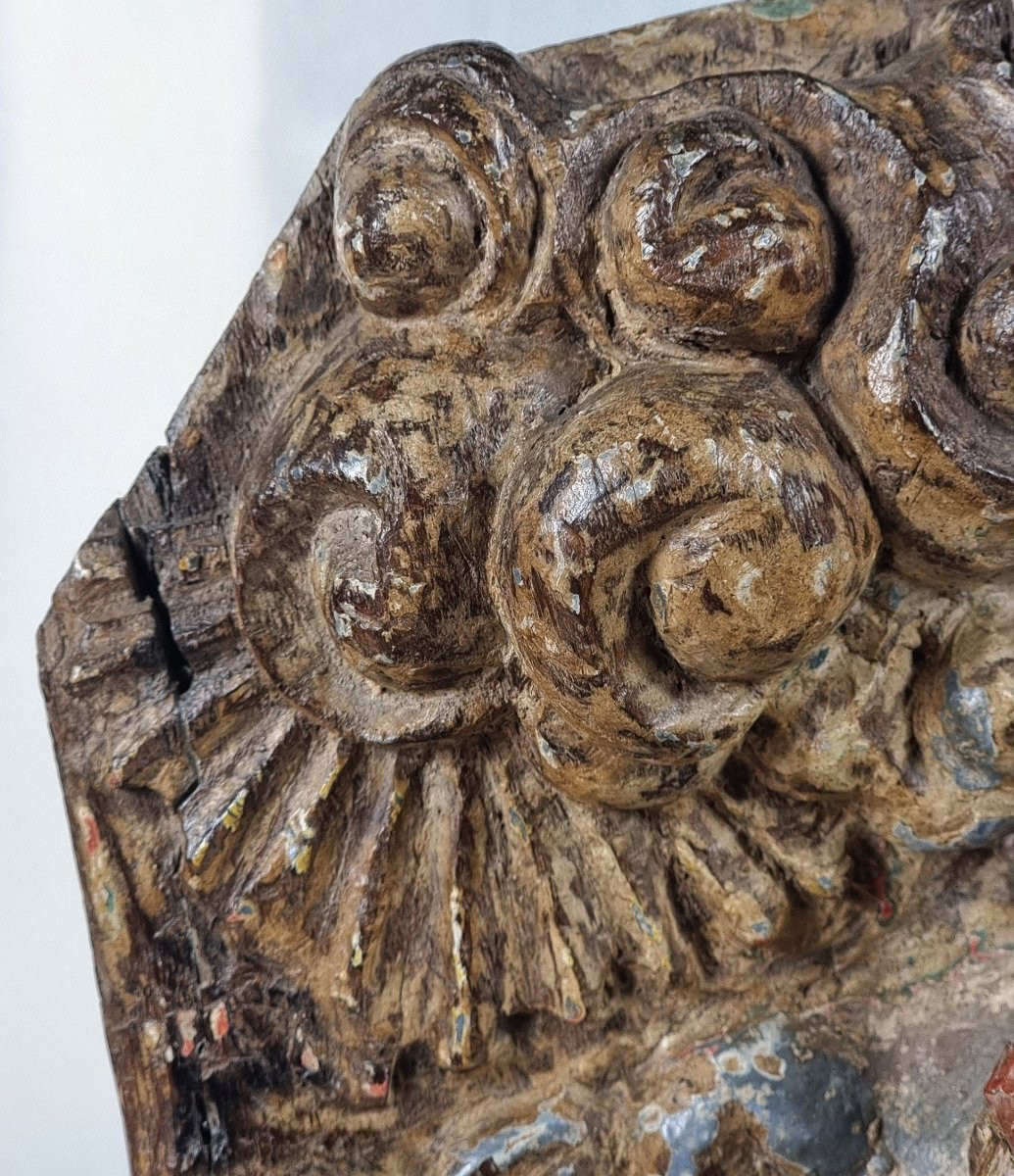 Ancien Agneau De Dieu En Bois Polychrome – Pièce D’autel Du XVIIIe Siècle – 31,5 Cm De Haut-photo-3
