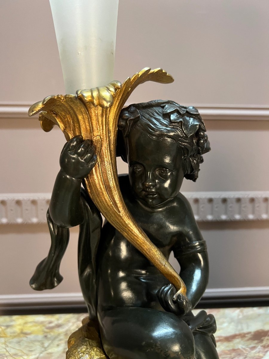 Pair Of Cornet Vases, With Bronze Cherubs. 19th Century-photo-2