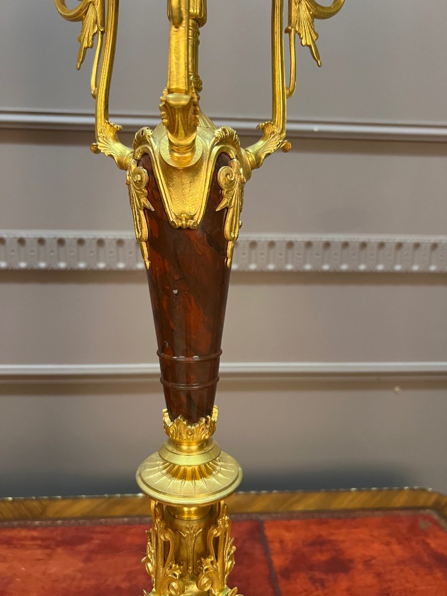 Pair Of Bronze And Marble Candelabras, 19th Century-photo-4