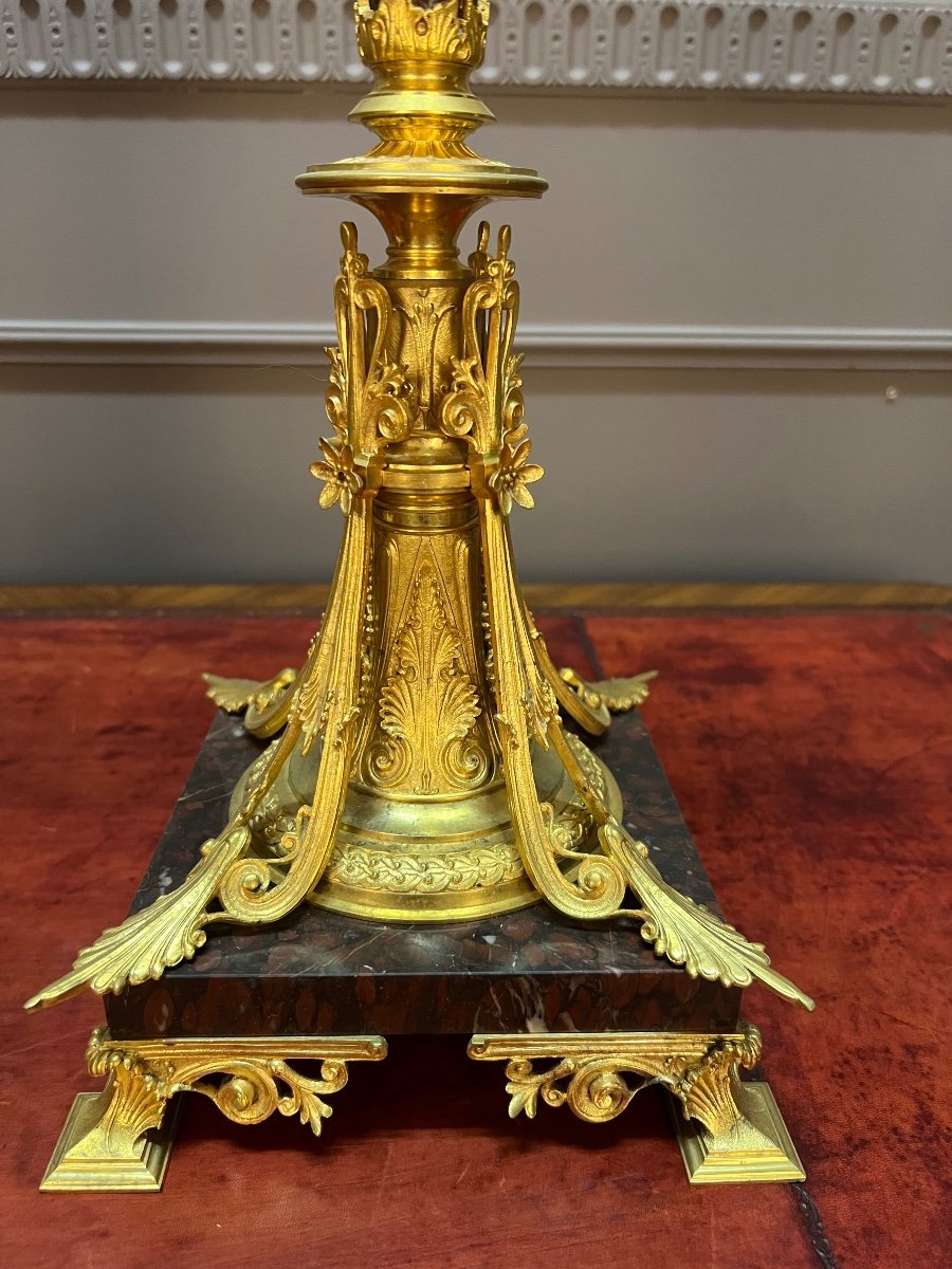 Pair Of Bronze And Marble Candelabras, 19th Century-photo-1