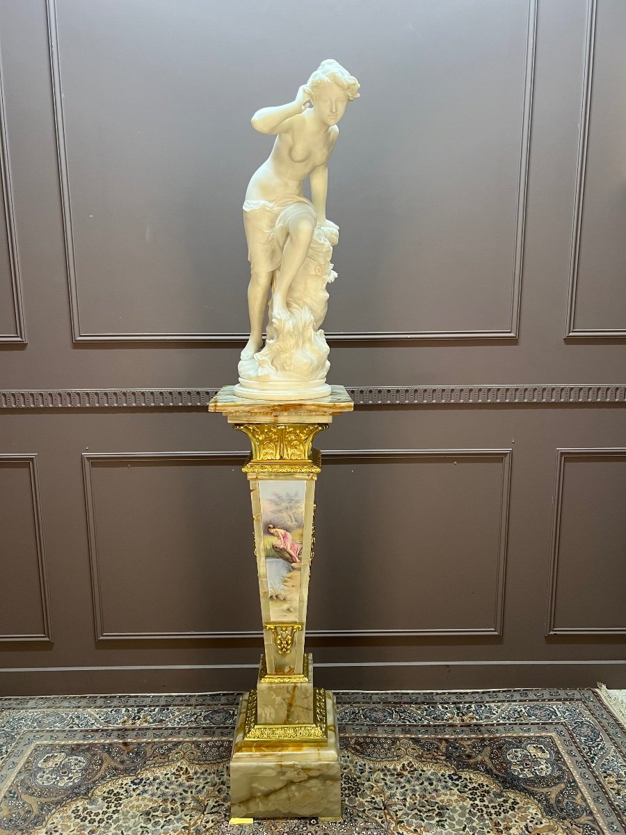 Colonne En Onyx Et Porcelaine Signée Ribot-photo-2