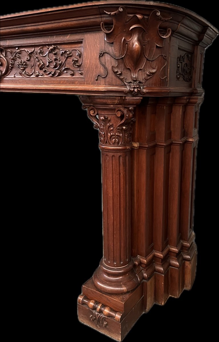 Large Neo-renaissance Style Carved Oak Fireplace-photo-2