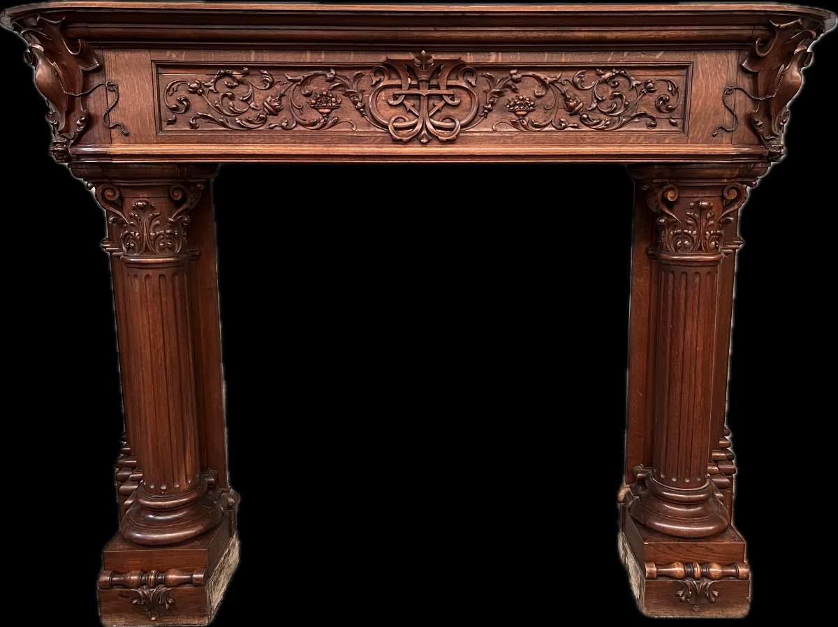 Large Neo-renaissance Style Carved Oak Fireplace