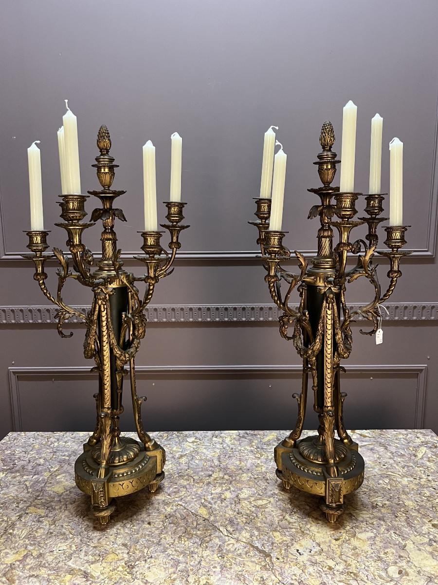 Pair Of Louis XVI Style Gilt Bronze Candelabras
