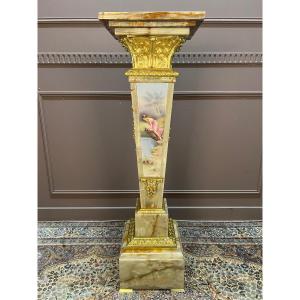 Colonne En Onyx Et Porcelaine Signée Ribot