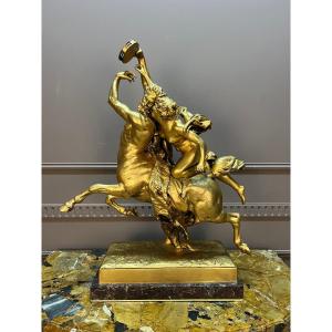 Nessus And Dejanira Large Gilt Bronze Sculpture By Aj Leduc (1848-1918)