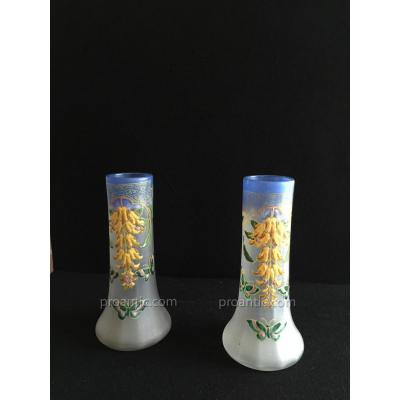 Paire De Vases Emaillés