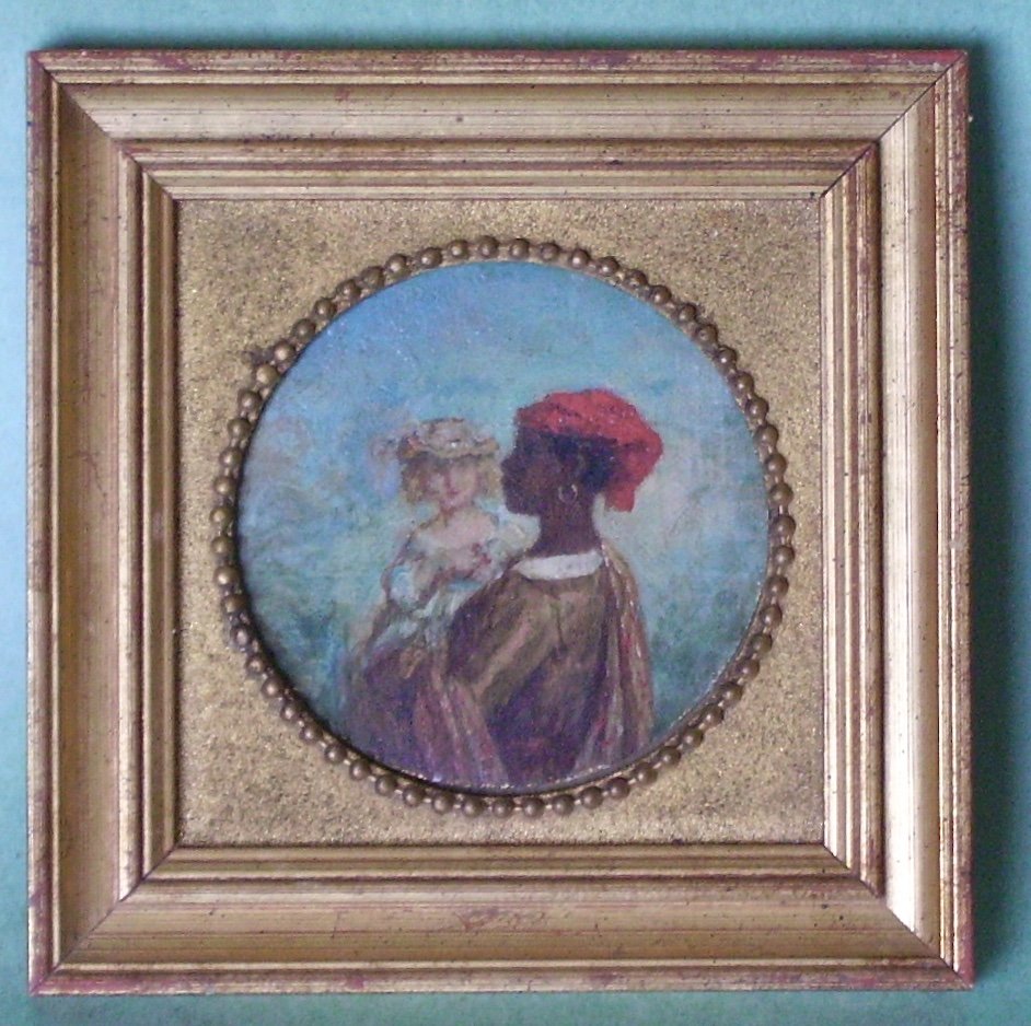 - Elegante With Her Servant - Small Old Oil --photo-2
