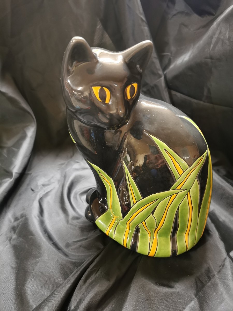 Black Cat 70s Enameled Ceramic From Longwy -photo-2