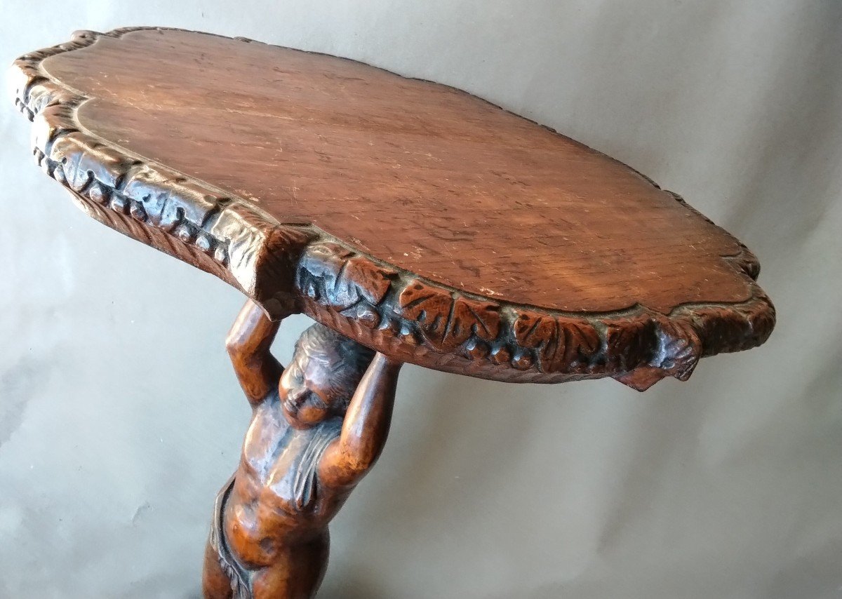  - Carved Wooden Pedestal Table - Caryatid - 19th Century-photo-2