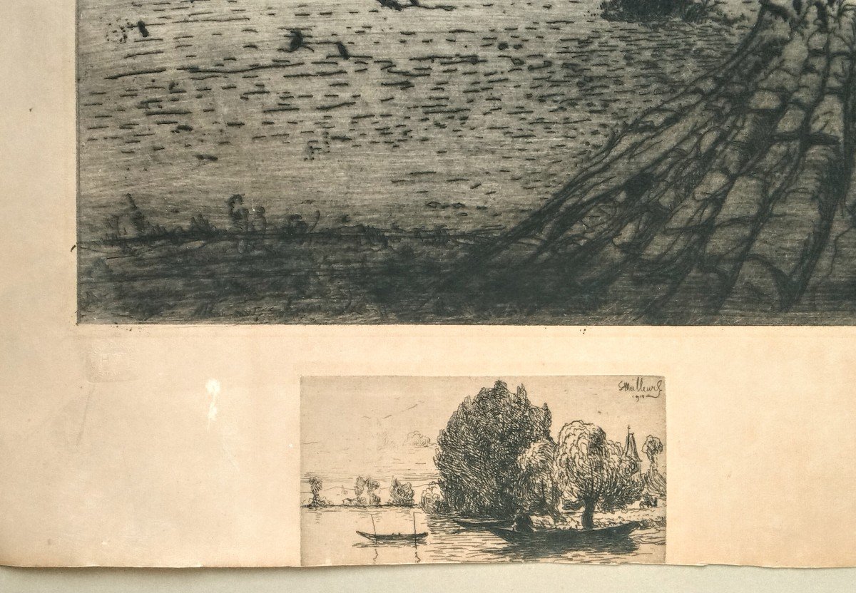  - Engraving - Large Etching By Georges Le Meilleur - Plowing From 1910 --photo-2