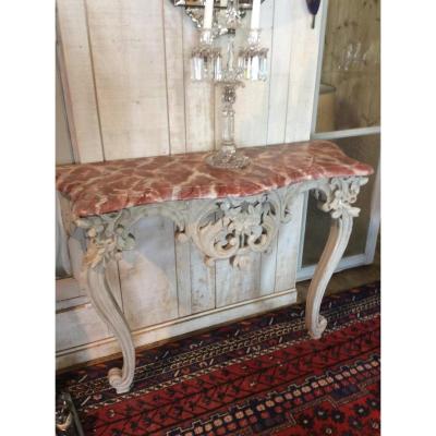 Console Louis XV In Walnut Wall, Grey Patina, Faux Marble