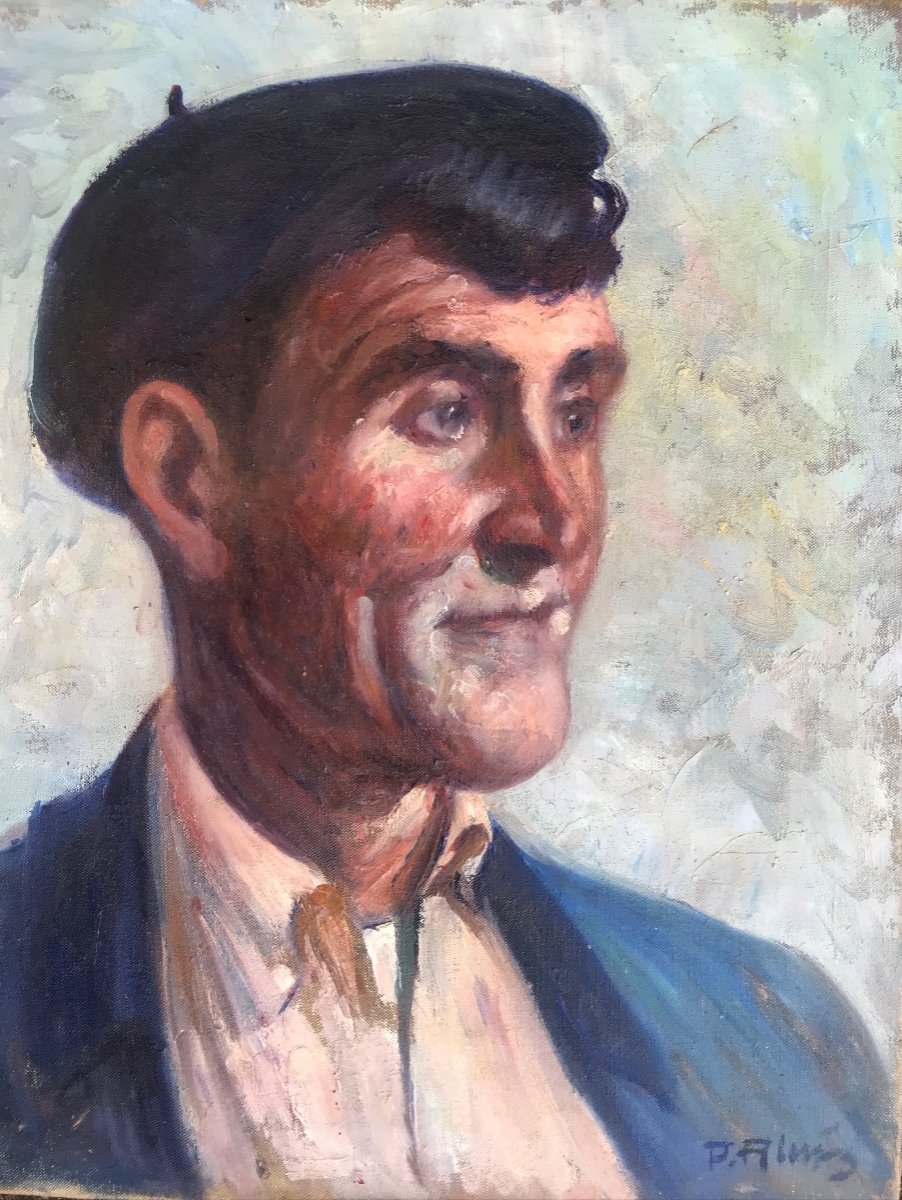 Hst Pierre Almes 1880/1944 Basque Painter Of The Ciboure Pottery Aitaxi Portrait