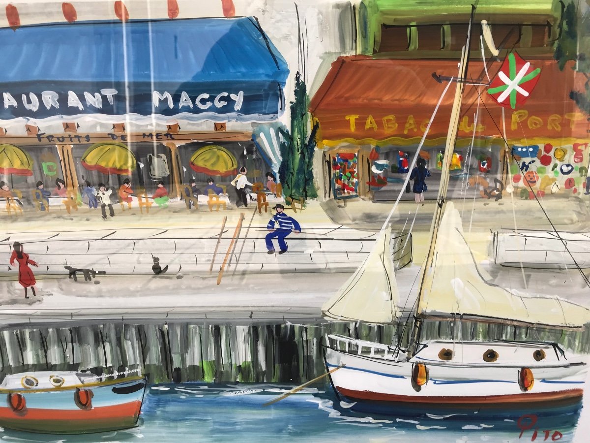 Pito (alain Ducot) Gouache De Ciboure En Pays Basque Quai Ravel-photo-1