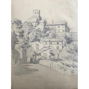 Dessin Raoul Serres 1881/1971 Village Royat dans le 63