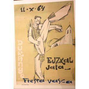 Poster South Basque Country 1964 Jose Ignacio Andreu Uriarte Fetes Basques Fiestas Vases Euzkal Jai