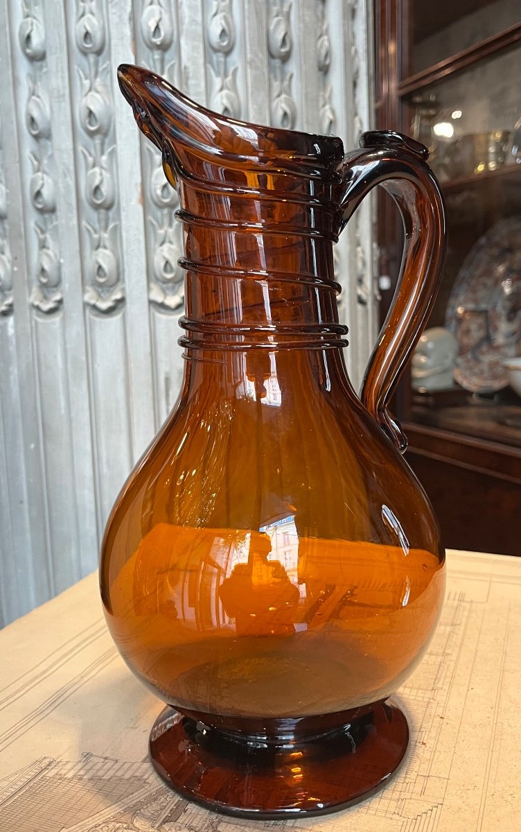 Amber Colored Normandy Pitcher.-photo-3