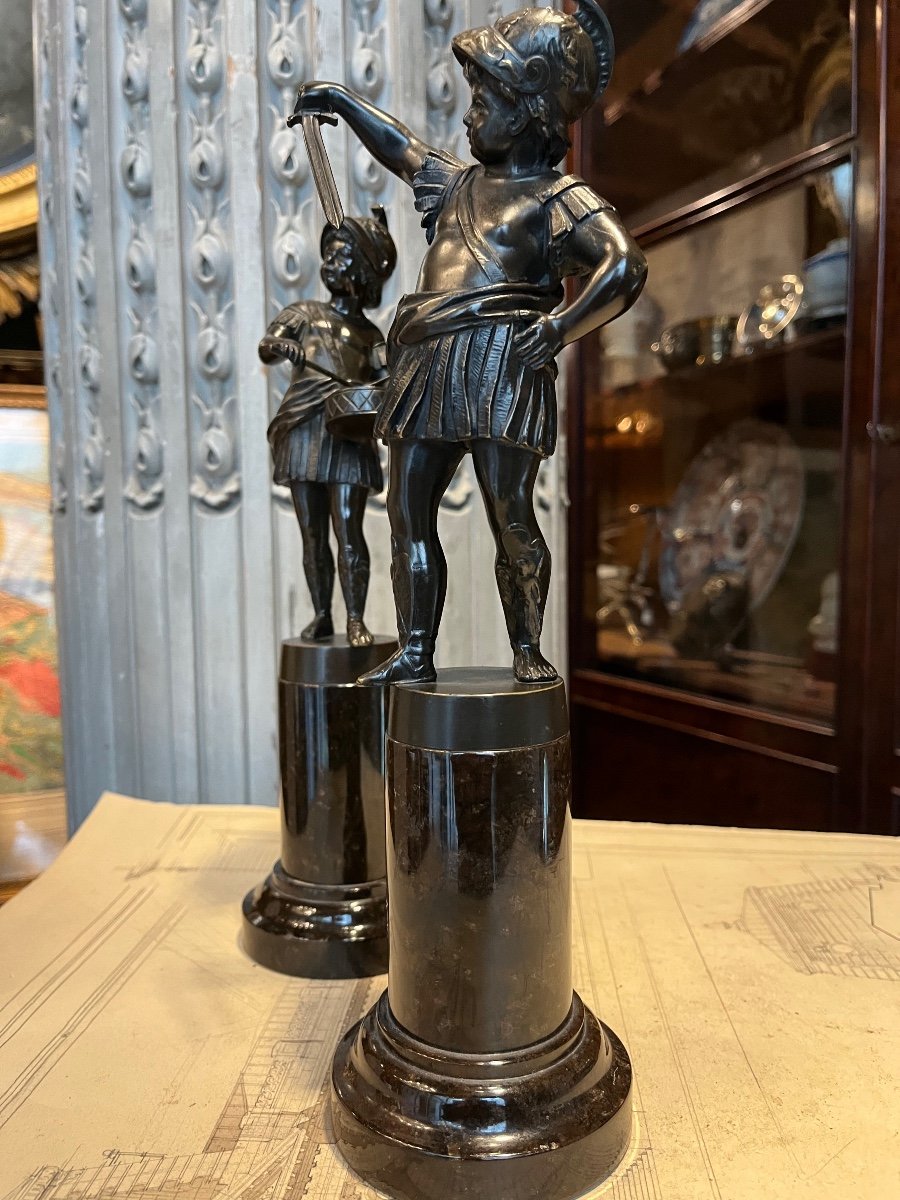 Pair Of Bronze Subjects Depicting Two Children.-photo-1