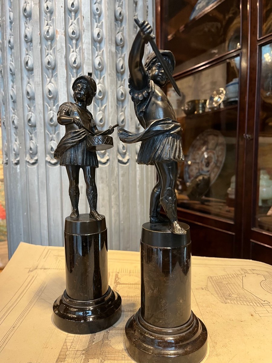 Pair Of Bronze Subjects Depicting Two Children.-photo-3